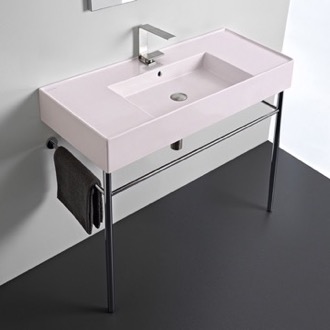 Console Bathroom Sink Pink Console Sink With Chrome Base, Modern, 40